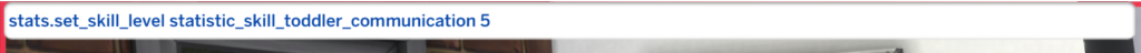 Usando la opción de trucos de habilidades para niños en Los Sims 4 para aumentar la habilidad de comunicación.