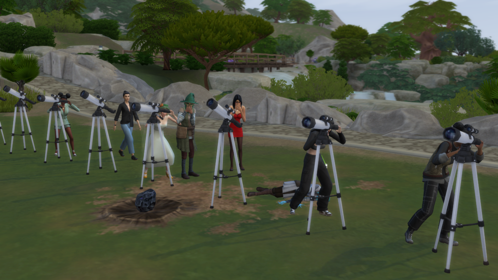 un meteorito en el suelo después de que un sim murió por la muerte por meteorito en Los Sims 4