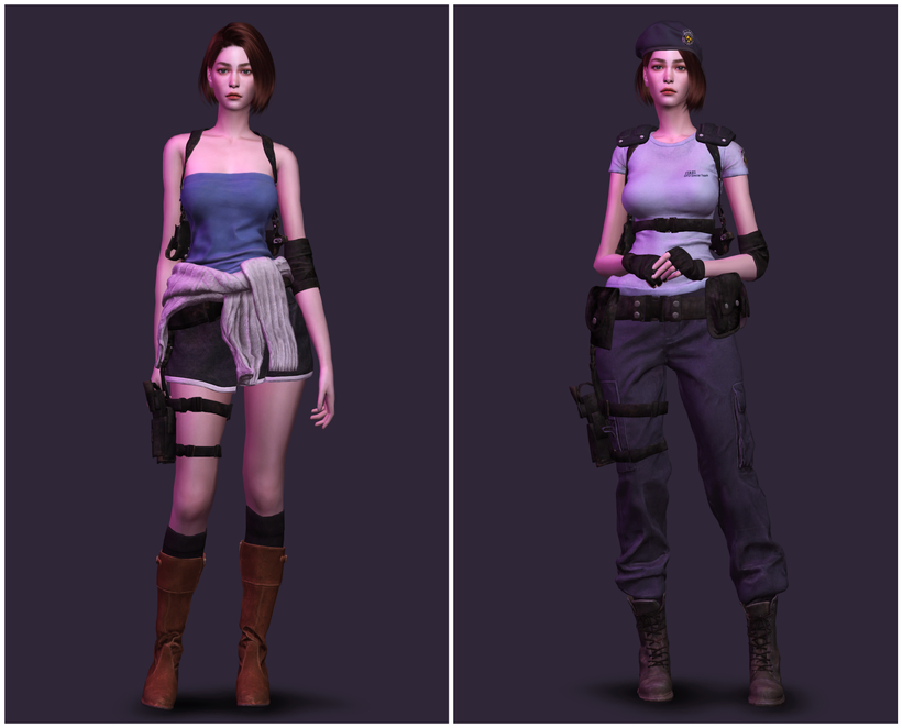 Dos personajes femeninos de Los Sims 4 vistiendo trajes de Halloween de Resident Evil.