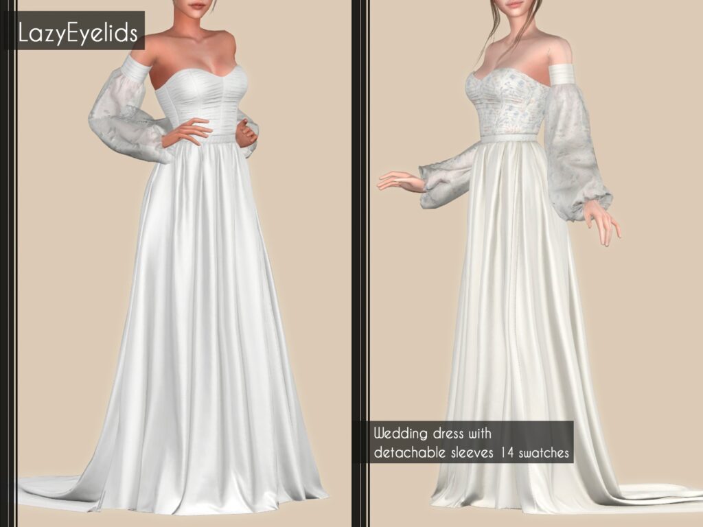 Este vestido de novia tiene un corpiño ajustado en forma de corazón con una falda recta y mangas que no están conectadas al vestido, lo que le da un aspecto interesante