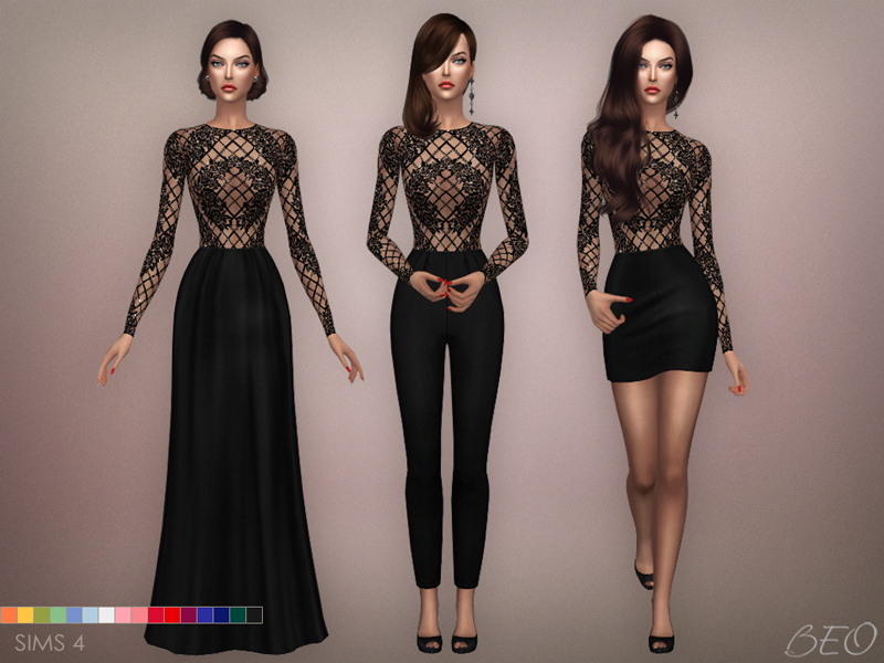 Un conjunto de tres Sims usando el mismo top, pero también teniendo la opción de usarlo con una falda larga, una falda corta o un par de pantalones