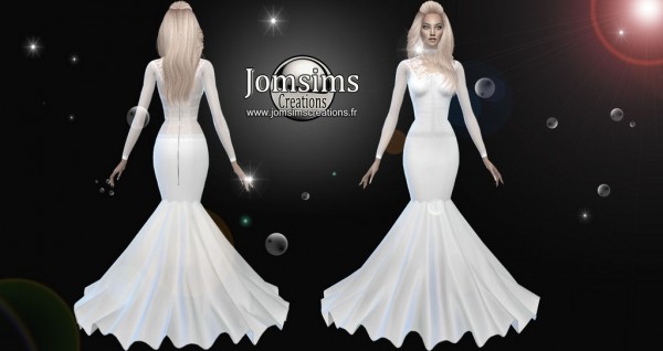 Un vestido de novia sirena de manga larga con una sim de cabello rubio