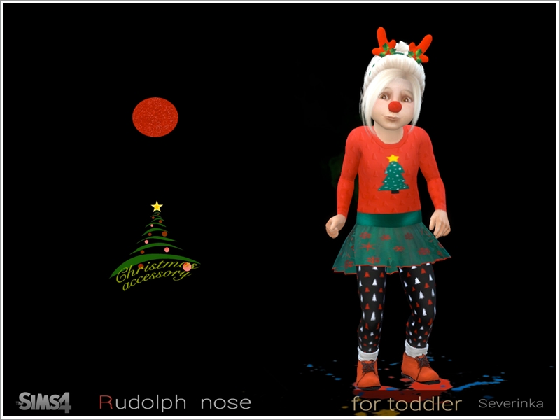 Un niño pequeño en Los Sims 4 vistiendo un atuendo navideño con orejas de reno