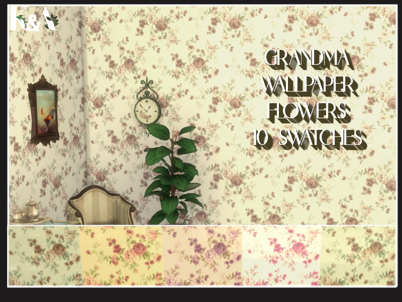 Una habitación con decoraciones de aspecto antiguo y un papel pintado floral muy ocupado.
