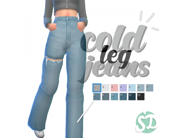 Un sim con las manos en los bolsillos que lleva puesto un suéter gris y unos jeans de cintura alta con un corte en el muslo. 
