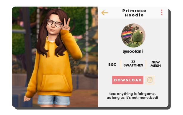 Una opción de camiseta cc para niños en Los Sims 4 con una sudadera grande y un bolsillo amplio