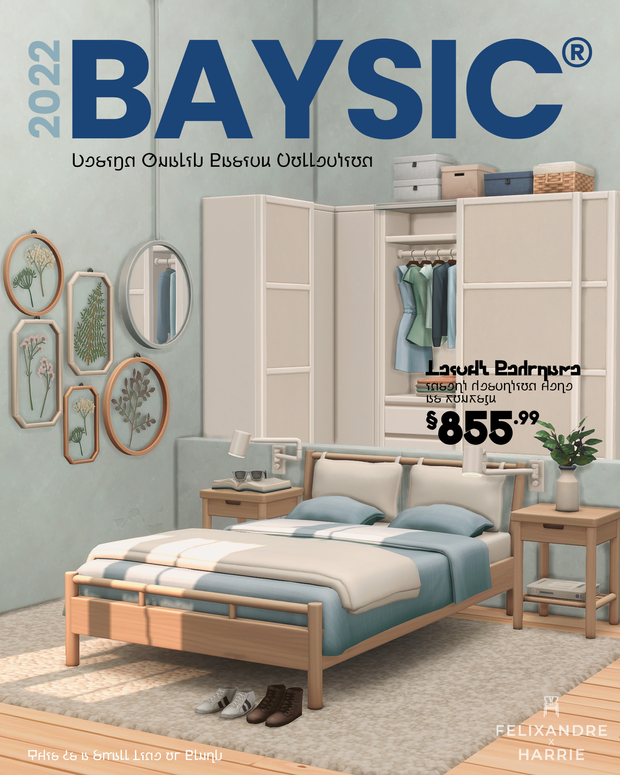 Un conjunto de CC de dormitorio para Los Sims 4 diseñado y temático basado en un catálogo de IKEA.