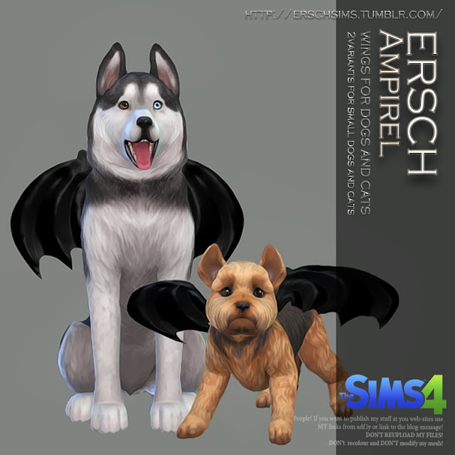 Dos perros en Los Sims 4 que llevan alas negras