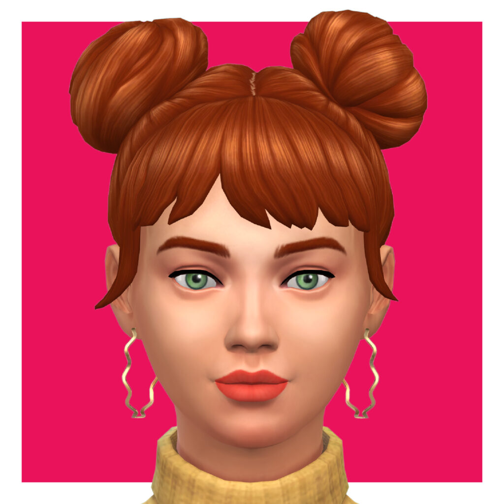 Un personaje de Los Sims 4 que lleva puestos unos pendientes CC de aros que son un círculo ondulado en lugar de ser un círculo perfectamente recto. 