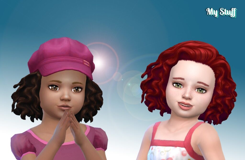 dos sims con cabello rizado y uno con un lindo sombrero