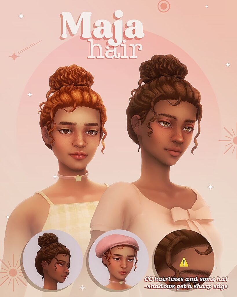 Dos sims con el pelo rizado recogido en un moño en la parte superior de sus cabezas.