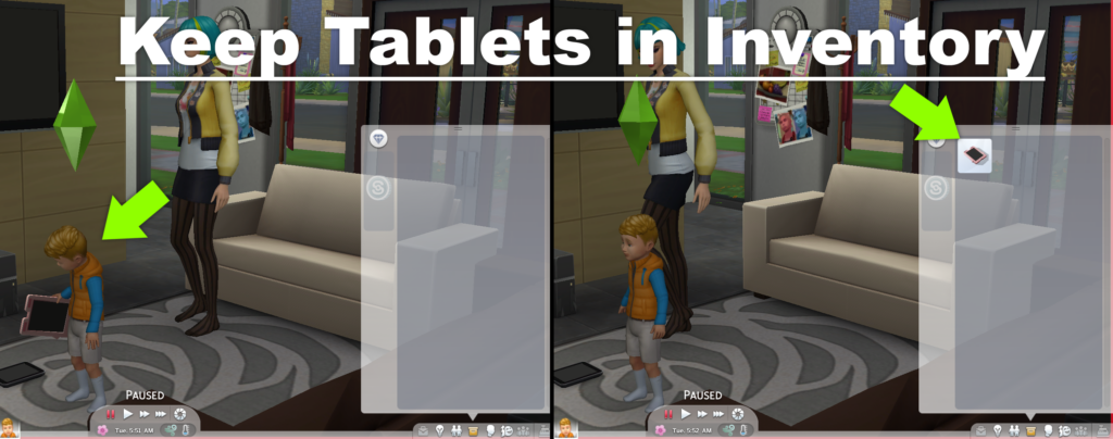mod mantener tabletas en el inventario sims 4