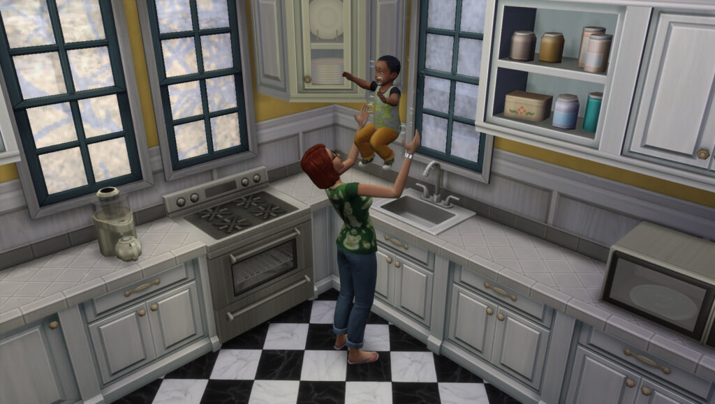 limpiar al bebé en el fregadero sims