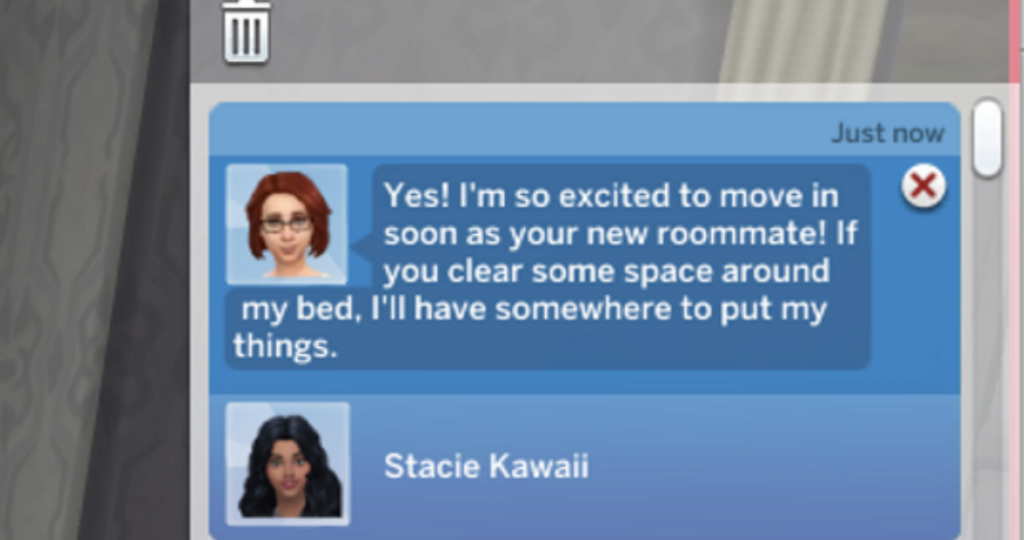 una notificación que dice que Eliza Pancakes será compañera de cuarto de tu sim