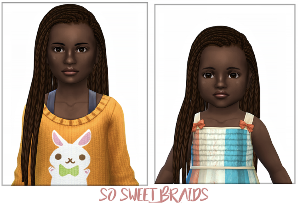  opción de cabello cc para niños en Los Sims 4 con trenzas texturizadas y un lado detrás 