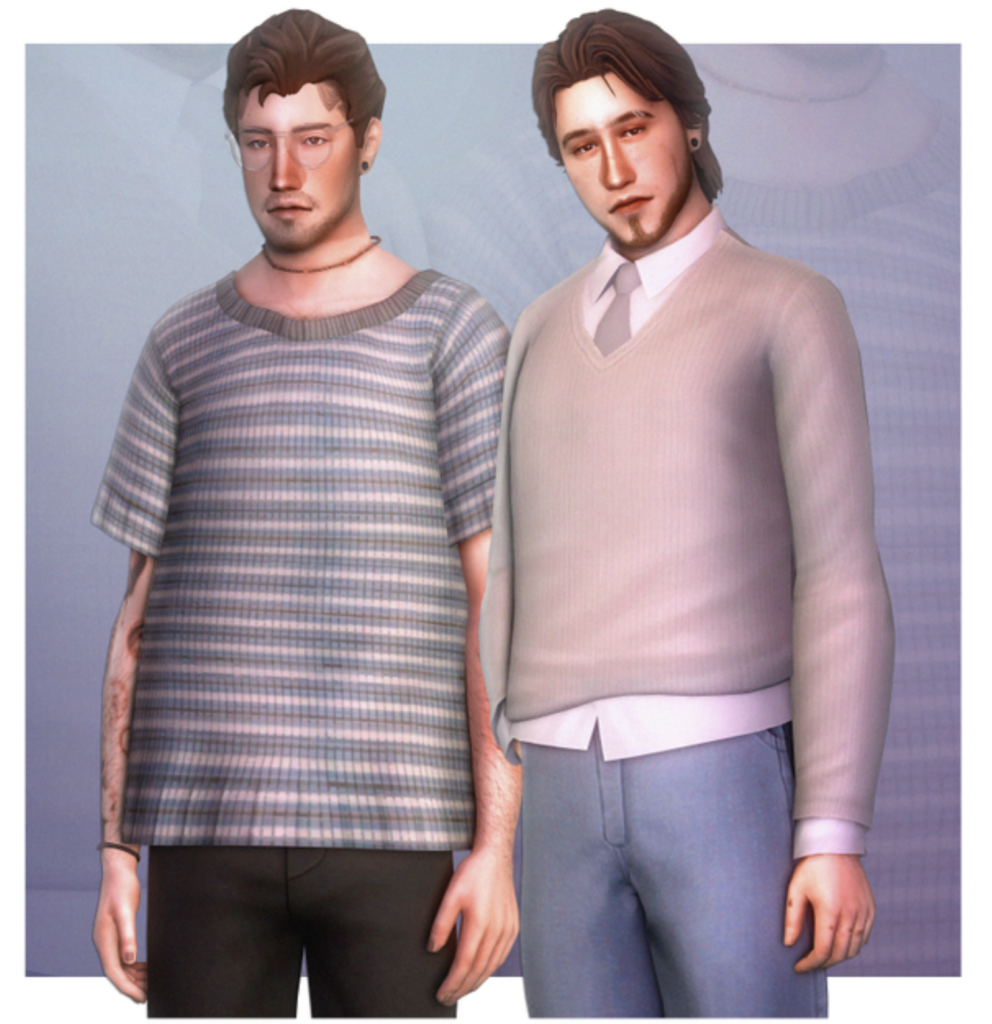 Dos sims vistiendo diferentes suéteres