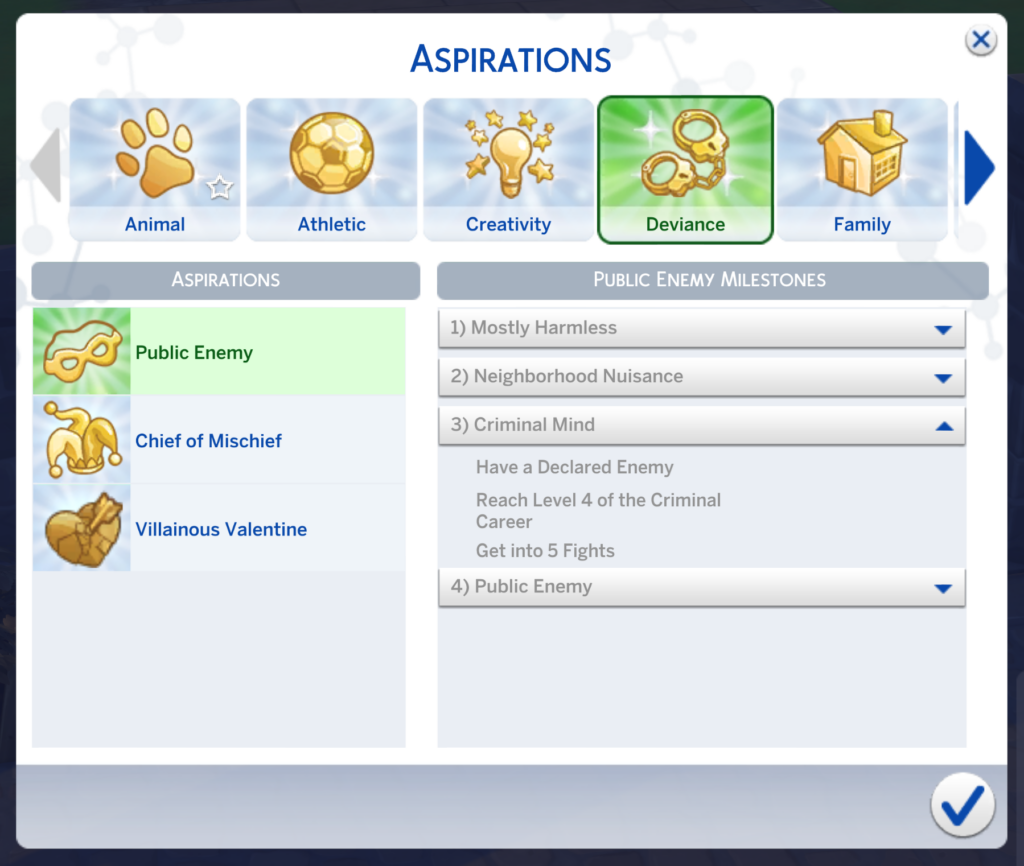 sims 4 aspiraciones de desviación