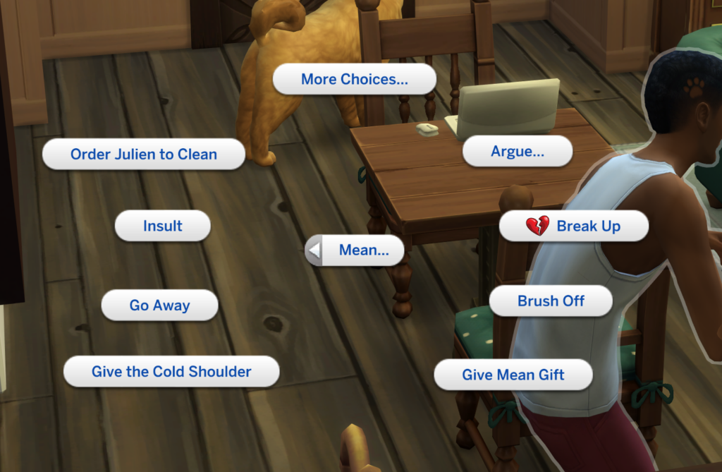 interacción de ruptura en Los Sims 4 para la aspiración de villano San Valentín