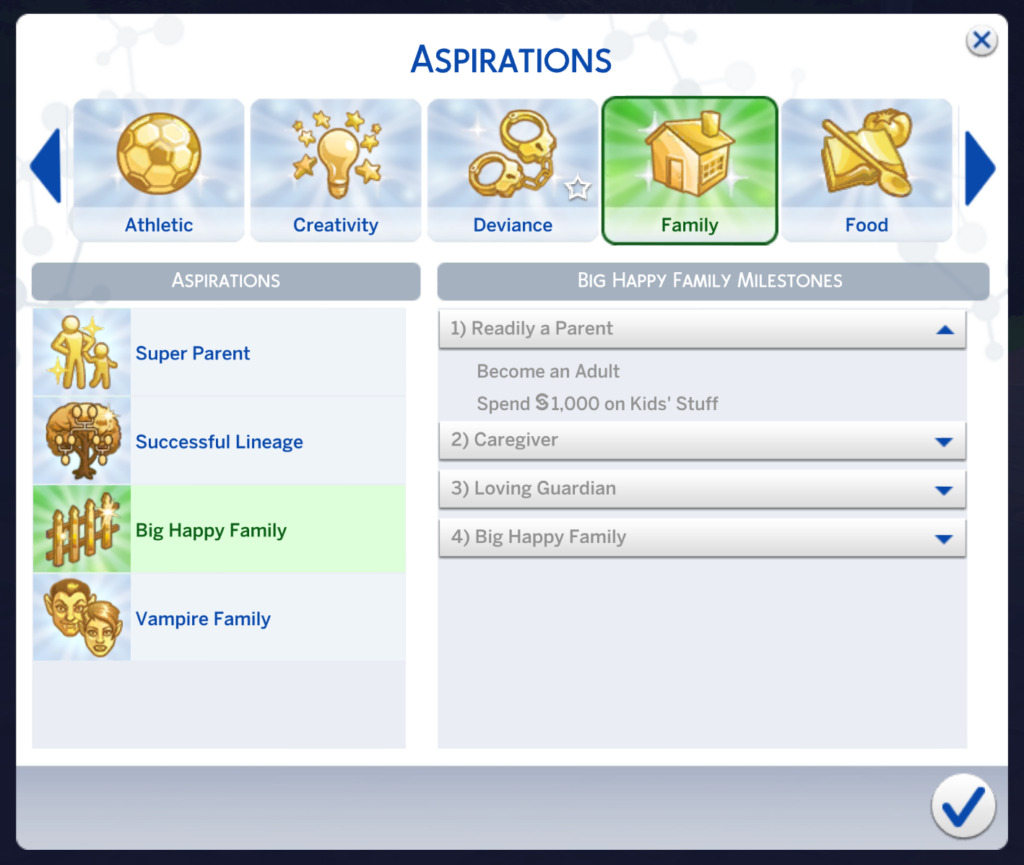 aspiración de la familia sims 4