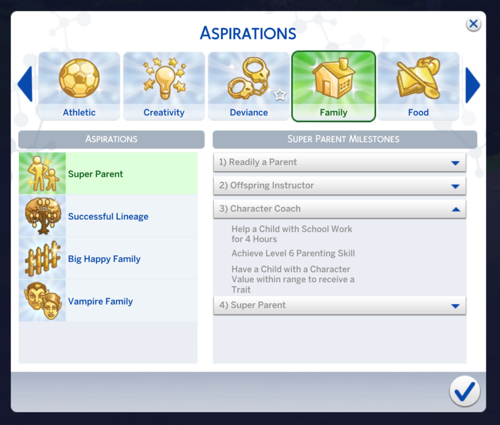 aspiración familiar sims 4