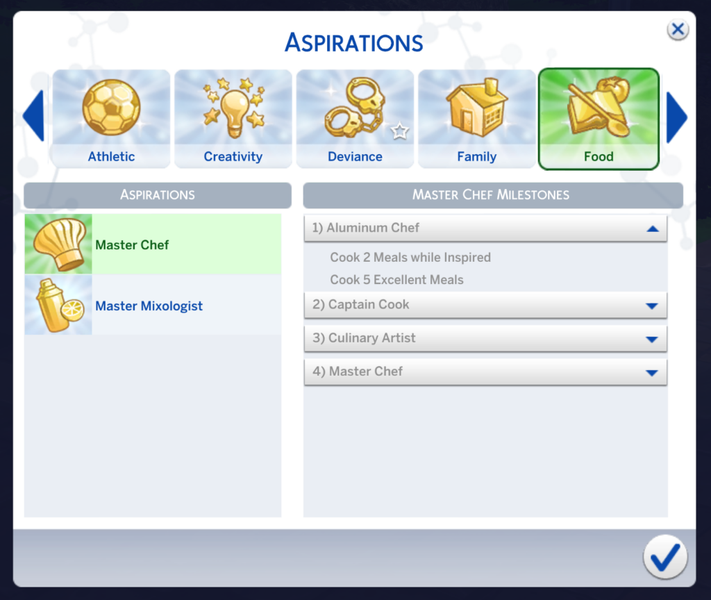 aspiración de maestro chef en Los Sims 4 primer nivel
