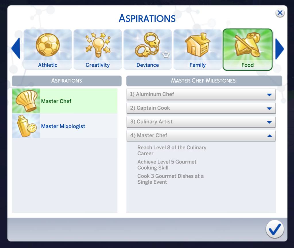 nivel de aspiración del maestro chef 4 sims