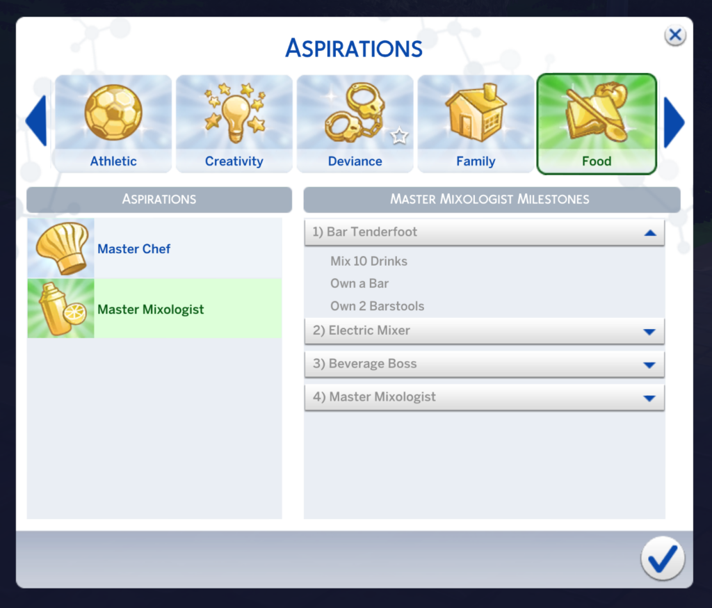 Aspiración Maestro Mezclador de Los Sims 4
