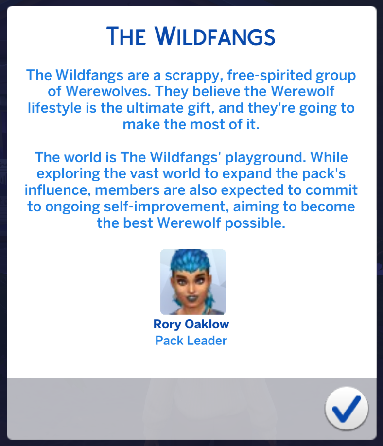 descripción del tablero de comunidad de los Sims 4 Wildfangs