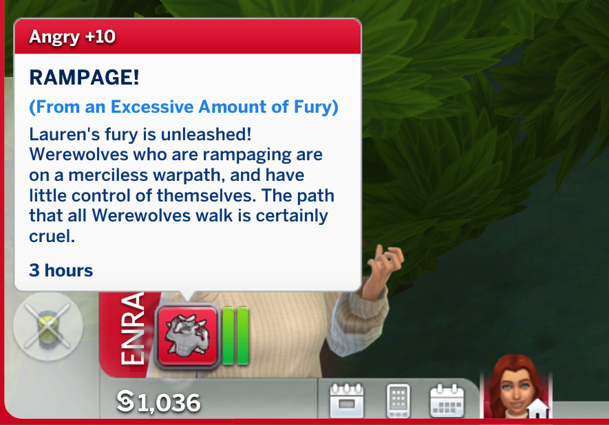 la primera rabia después de convertirse en hombre lobo en Los Sims 4