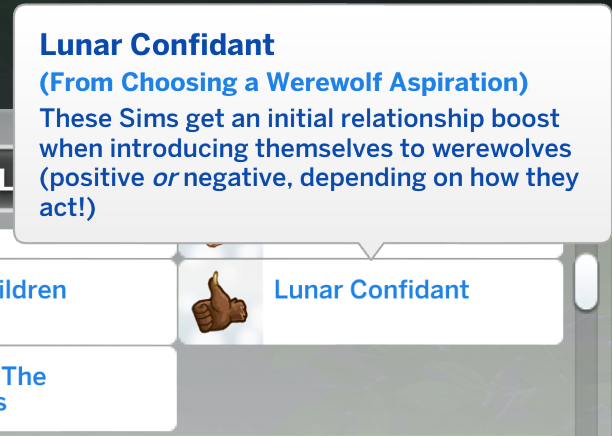 bonificación confidente lunar para la aspiración Iniciado Lobo de los Sims 4