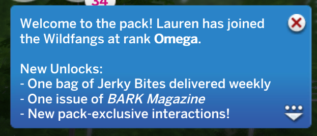 Notificación de Sims 4 wildfangs para rango omega