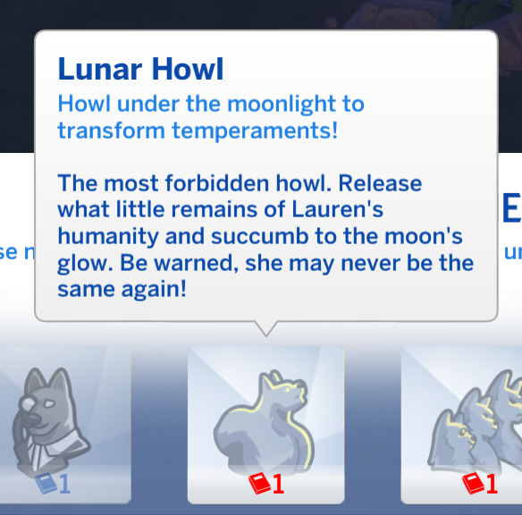 la habilidad de aullido lunar que te permite cambiar los temperamentos de los hombres lobo de tu sim a voluntad pero de manera aleatoria