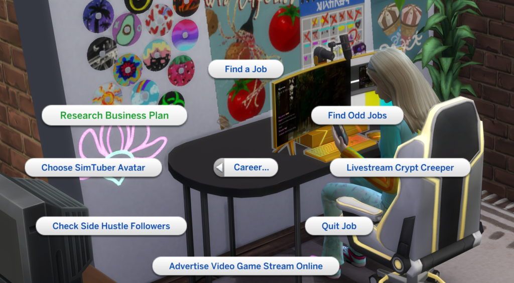 La interacción de Investigar el plan de negocios que obtienes en el nivel tres de la habilidad empresarial en Los Sims 4: Años de instituto