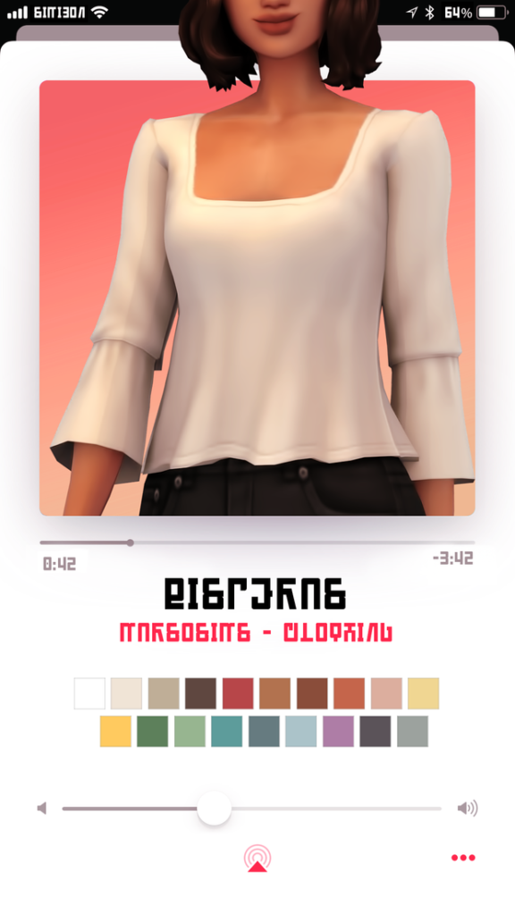 Una sim usando una blusa de cuello cuadrado con mangas con vuelos y de color beige