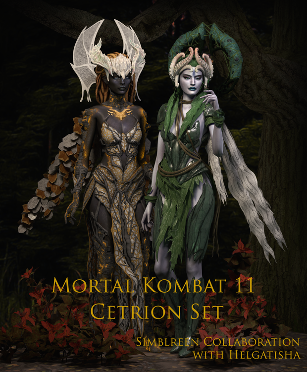 Dos Sims vistiendo disfraces de Halloween de Mortal Kombat con contenido personalizado