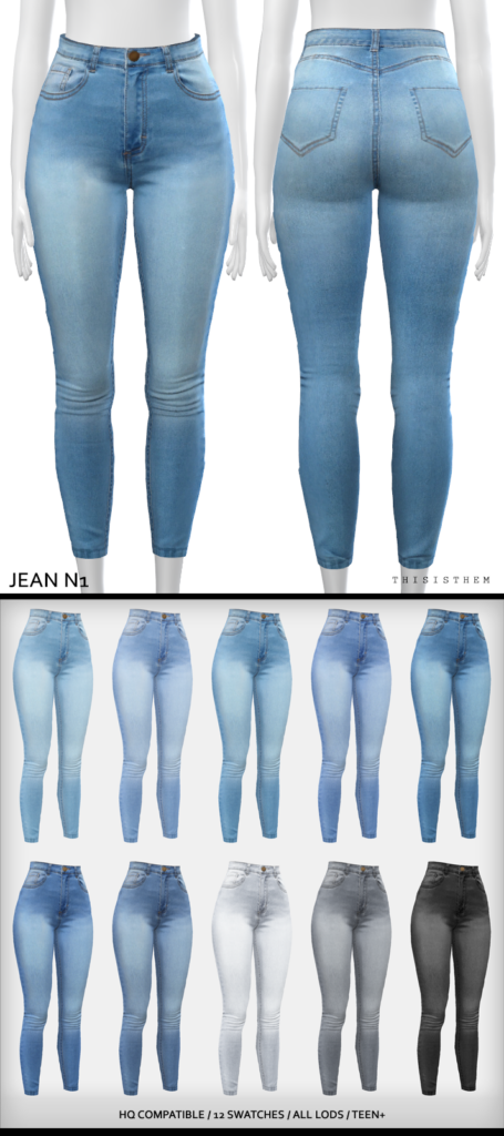 Un maniquí de Los Sims 4 vistiendo un par de jeans de cintura alta CC. 