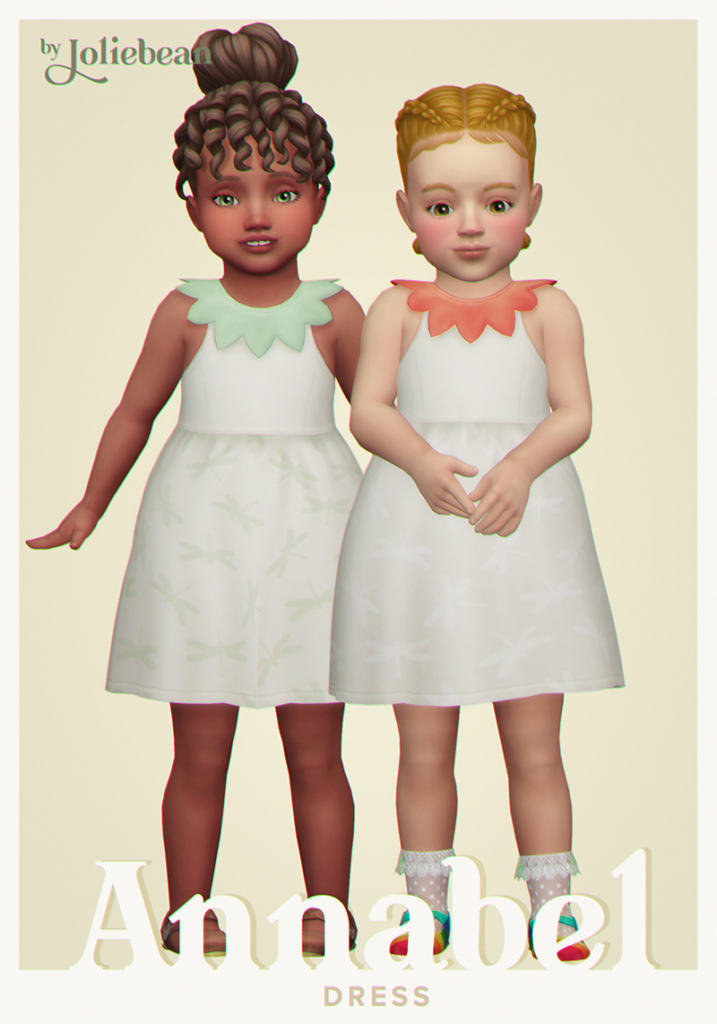 Dos sims vistiendo vestidos a juego con un lindo cuello que los hace parecer una fruta