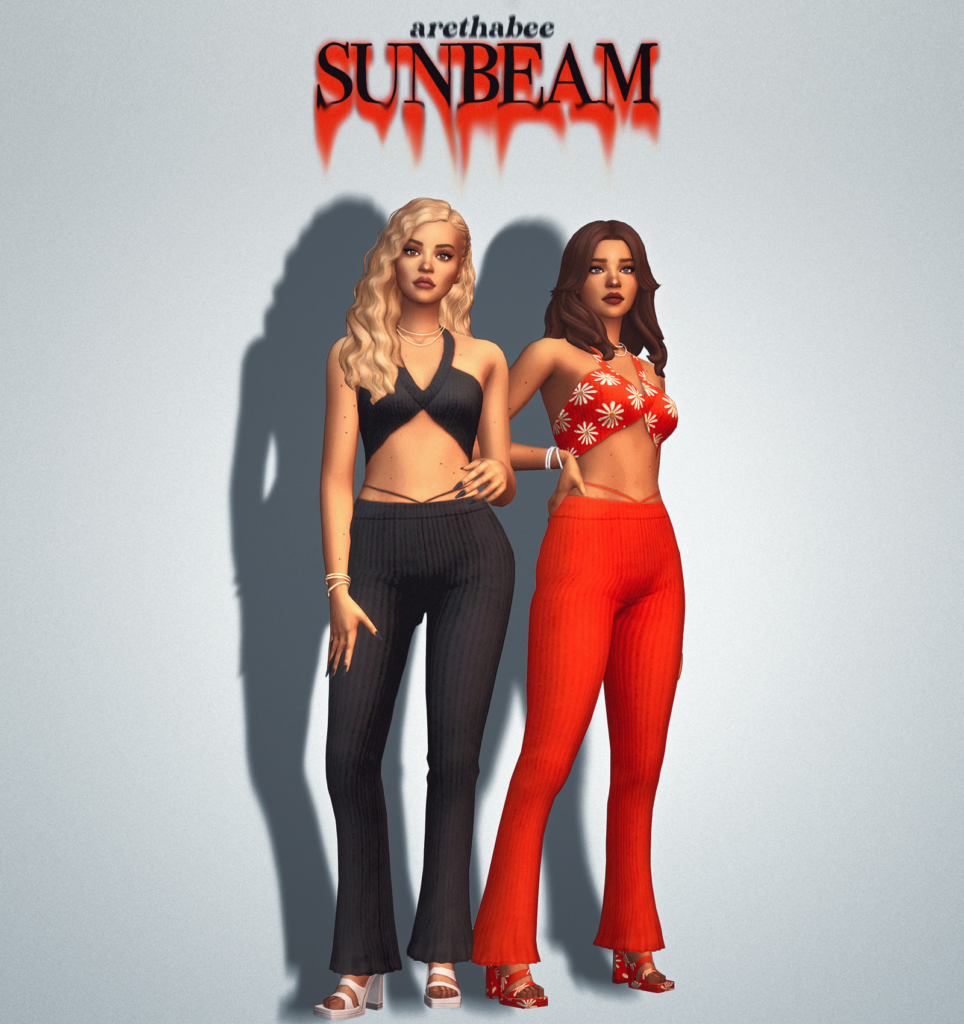 una opción de conjunto de dos piezas para Sims 4 con recortes 