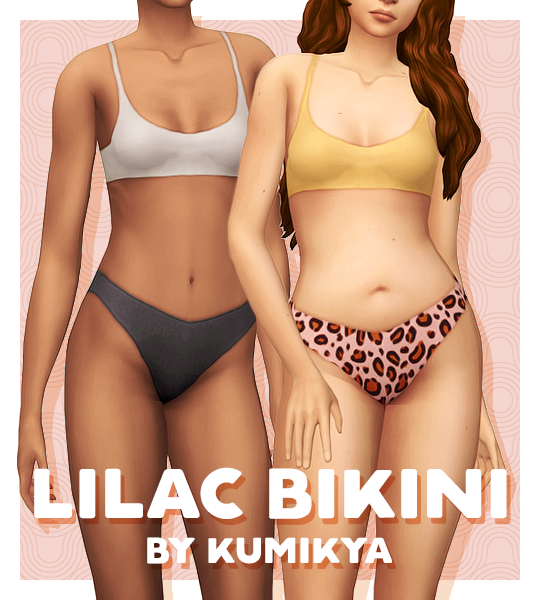 Dos sims usando bikinis de corte bajo en diferentes colores.