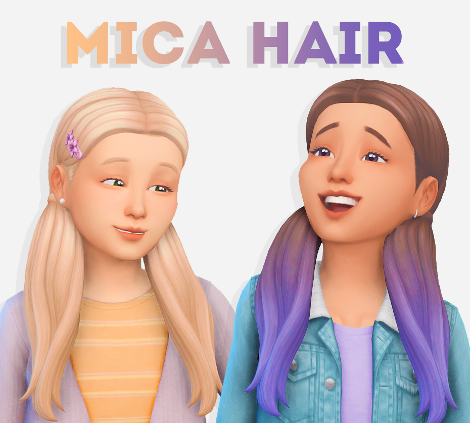 Dos sims con el cabello Mica, que son dos coletas detrás de las orejas hasta el pecho en el cabello personalizado de Los Sims 4