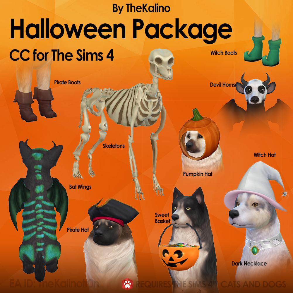 Una colección de perros vistiendo diferentes disfraces, como un sombrero de pirata, un sombrero de calabaza, un par de botas de pirata y más.