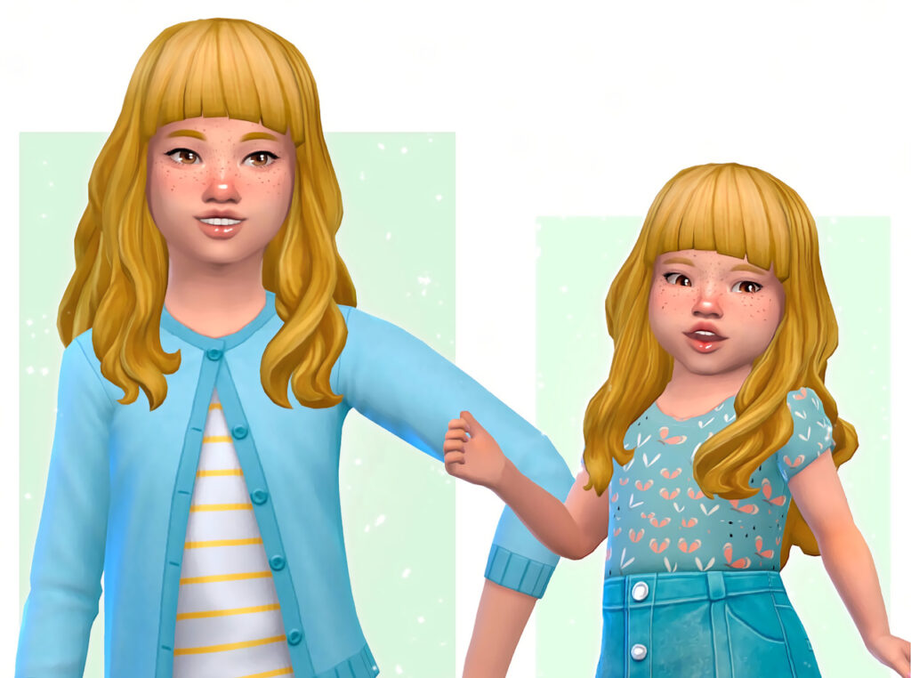 Un niño y un niño pequeño en Los Sims 4 con flequillo y cabello rizado