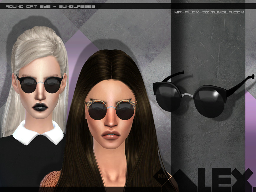 Dos Sims con el pelo suelto haciendo caras gruñonas. Ambos llevan puestas unas pequeñas gafas de sol redondeadas.