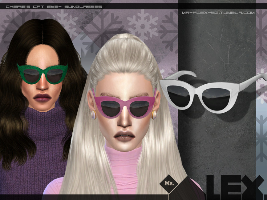 Dos Sims, una rubia y una morena, usando gafas de sol de ojo de gato con la parte inferior redondeada. 