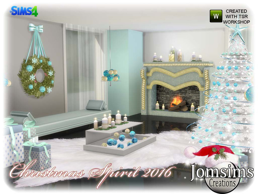 Un conjunto de muebles para Navidad que tiene una temática de blanco, plata y azul. Tiene un árbol de Navidad blanco y azul, una corona blanca, plateada y azul, y más.