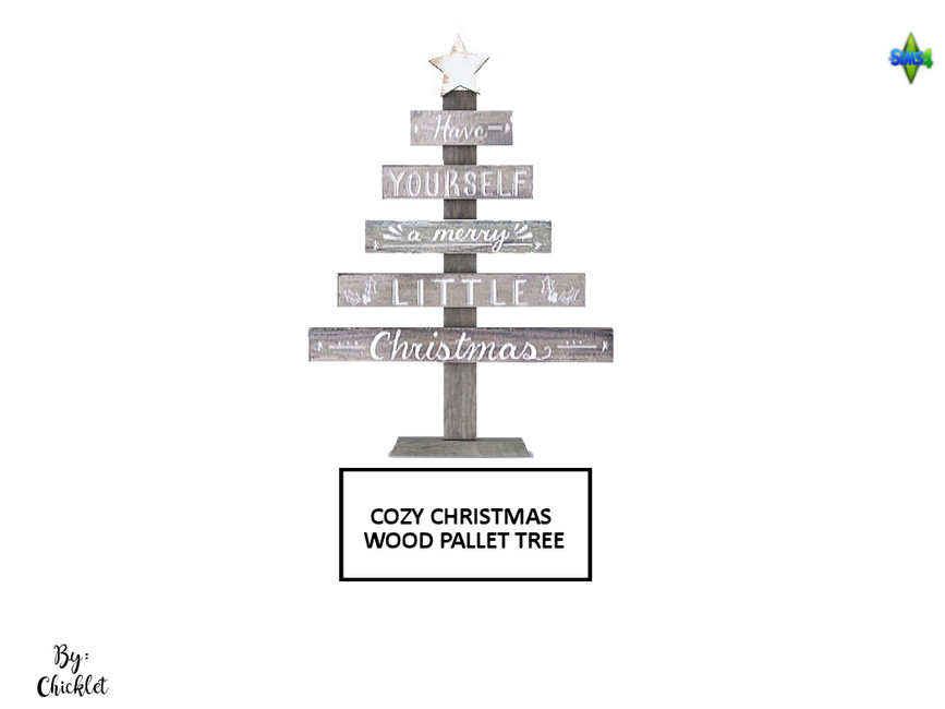 Un conjunto de piezas de madera con una estrella de madera en la parte superior. Las palabras "Tenga una pequeña y feliz Navidad" están escritas en ellas en varios estilos de texto.