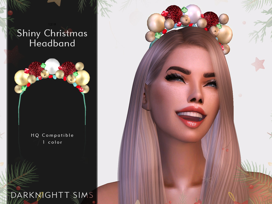 Un sim usando una diadema cubierta de adornos navideños