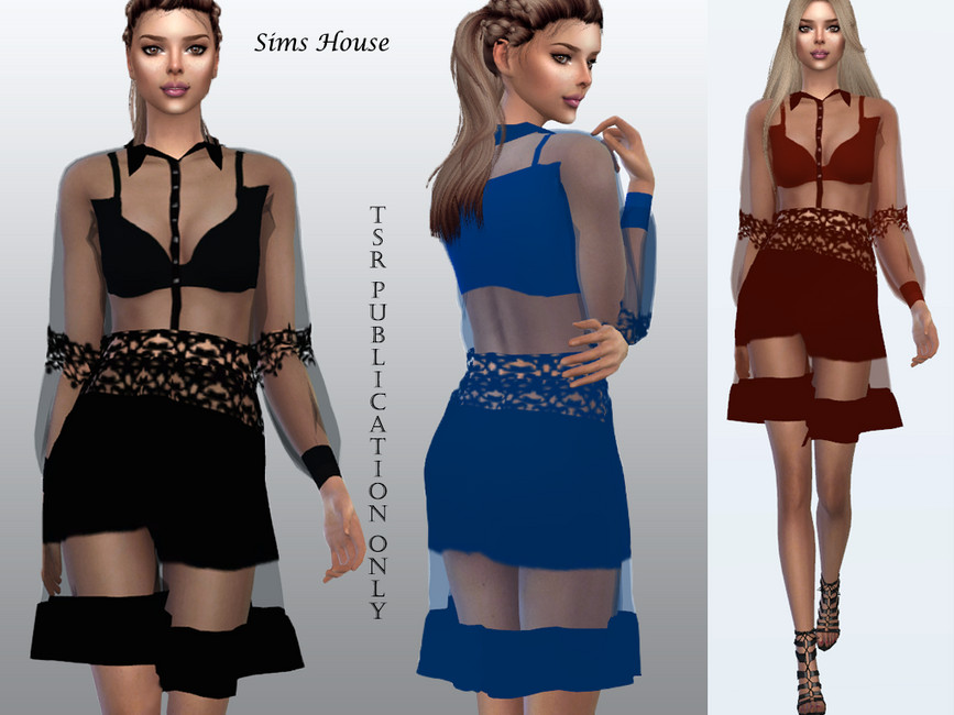 La misma sim que lleva puesto un sostén debajo de un vestido de manga larga transparente de Los Sims 4.