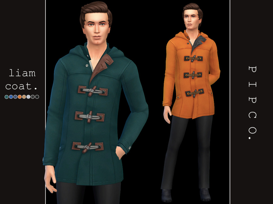 Un Sim vistiendo una hermosa chaqueta primaveral de color verde azulado con botones y cremalleras.