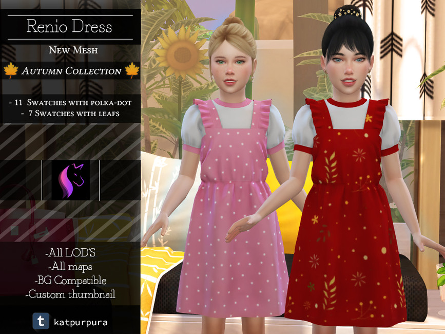Dos sims vistiendo una camiseta blanca debajo de un vestido con diseños de lunares o flores.